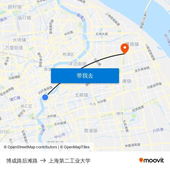 博成路后滩路 to 上海第二工业大学 map