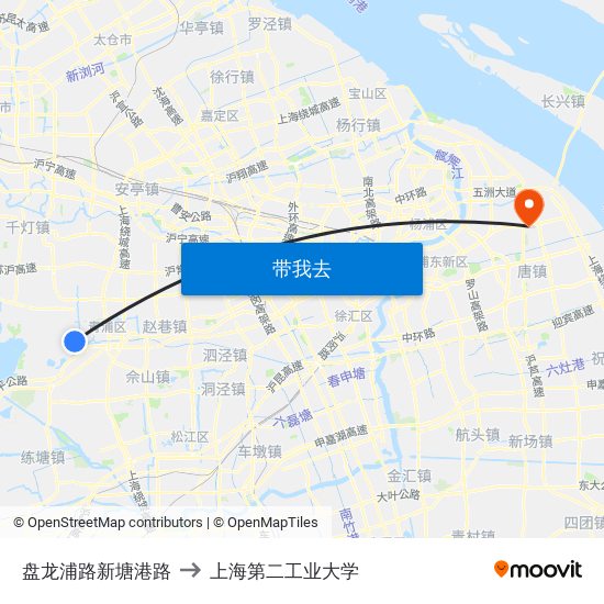盘龙浦路新塘港路 to 上海第二工业大学 map