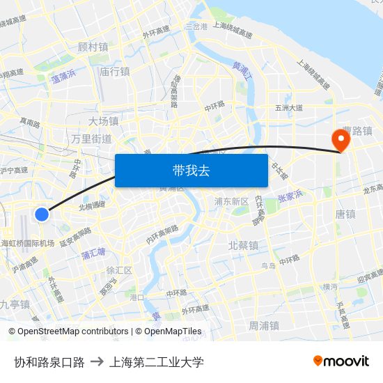 协和路泉口路 to 上海第二工业大学 map