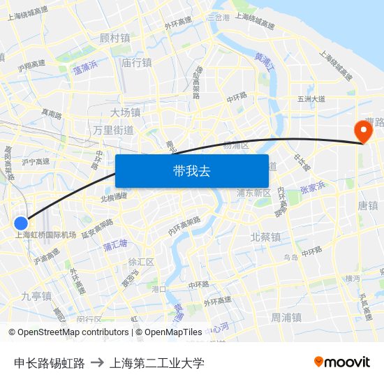 申长路锡虹路 to 上海第二工业大学 map