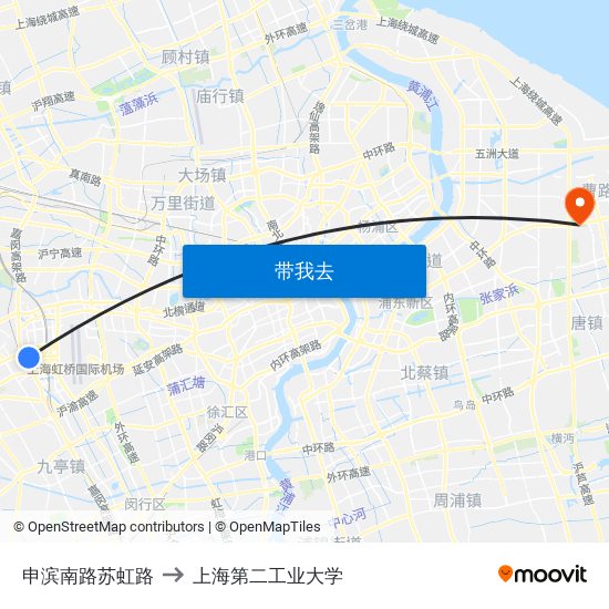 申滨南路苏虹路 to 上海第二工业大学 map