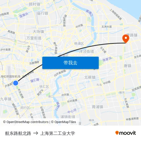 航东路航北路 to 上海第二工业大学 map