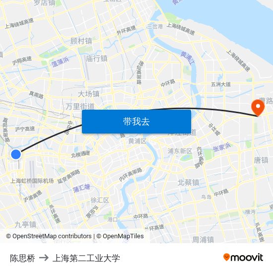 陈思桥 to 上海第二工业大学 map