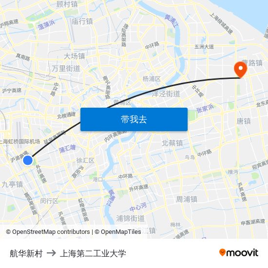 航华新村 to 上海第二工业大学 map