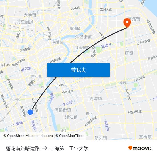 莲花南路曙建路 to 上海第二工业大学 map