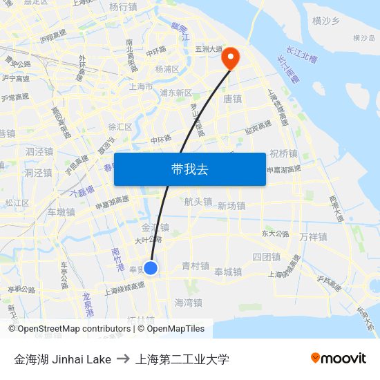金海湖 Jinhai Lake to 上海第二工业大学 map