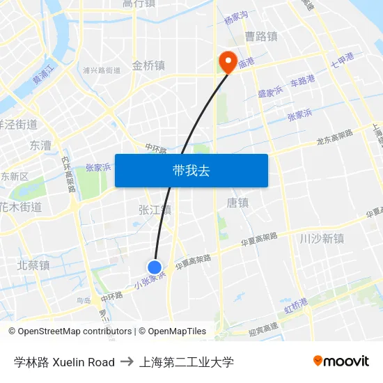 学林路 Xuelin Road to 上海第二工业大学 map