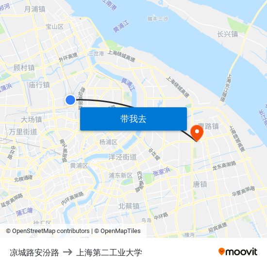 凉城路安汾路 to 上海第二工业大学 map