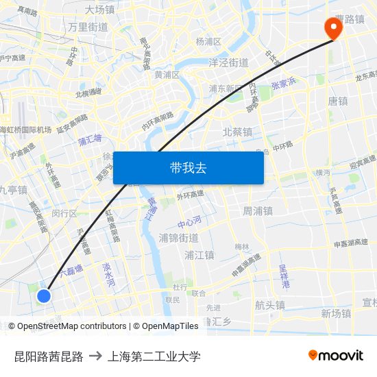 昆阳路茜昆路 to 上海第二工业大学 map