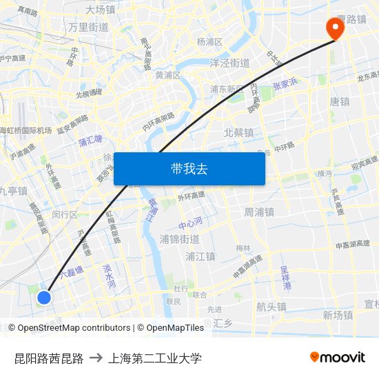 昆阳路茜昆路 to 上海第二工业大学 map