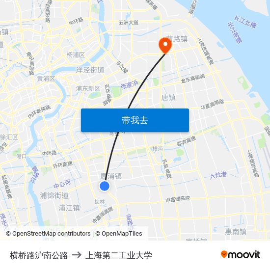 横桥路沪南公路 to 上海第二工业大学 map