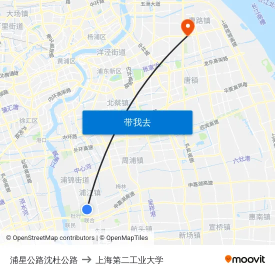 浦星公路沈杜公路 to 上海第二工业大学 map