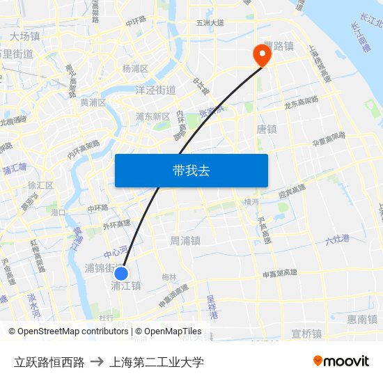 立跃路恒西路 to 上海第二工业大学 map