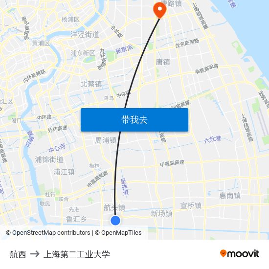 航西 to 上海第二工业大学 map