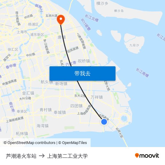 芦潮港火车站 to 上海第二工业大学 map