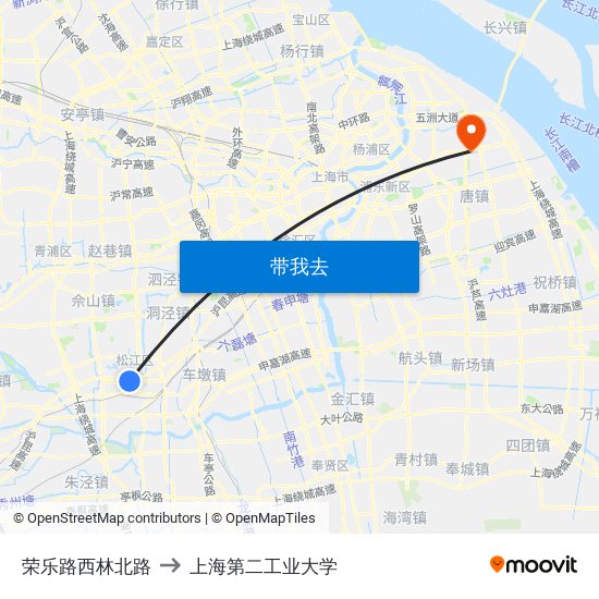 荣乐路西林北路 to 上海第二工业大学 map