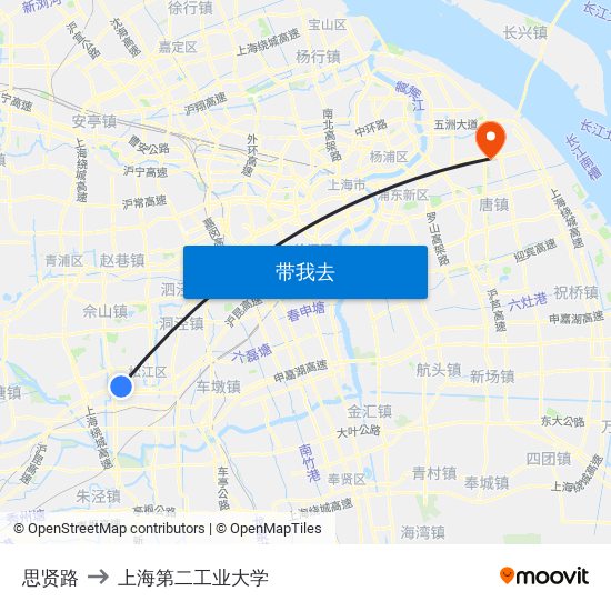 思贤路 to 上海第二工业大学 map