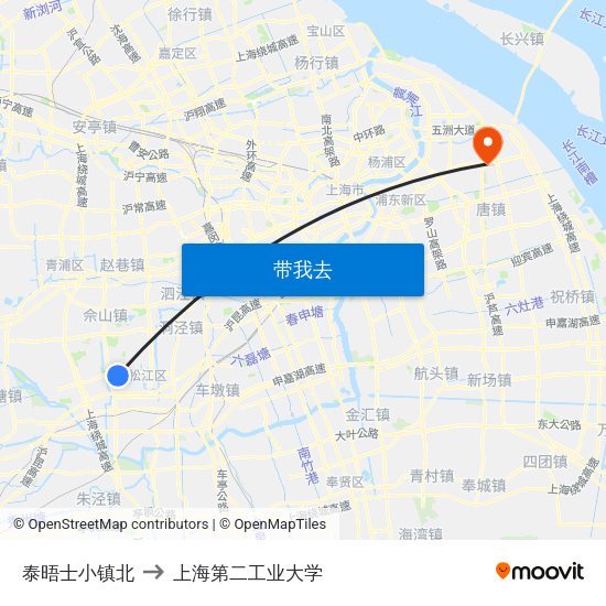 泰晤士小镇北 to 上海第二工业大学 map
