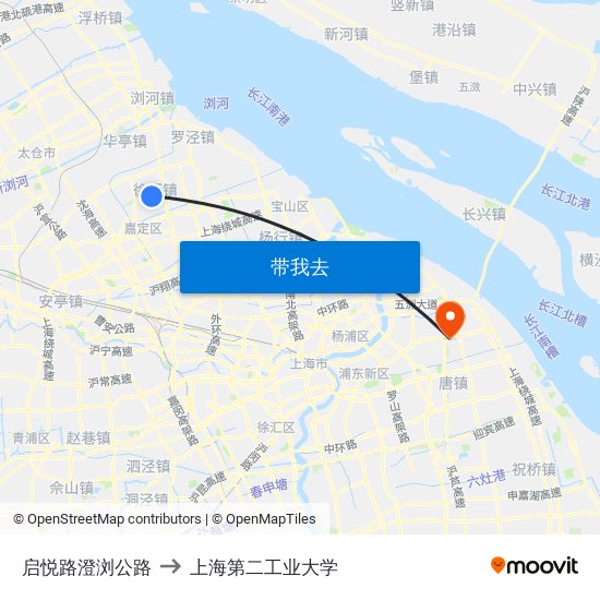 启悦路澄浏公路 to 上海第二工业大学 map