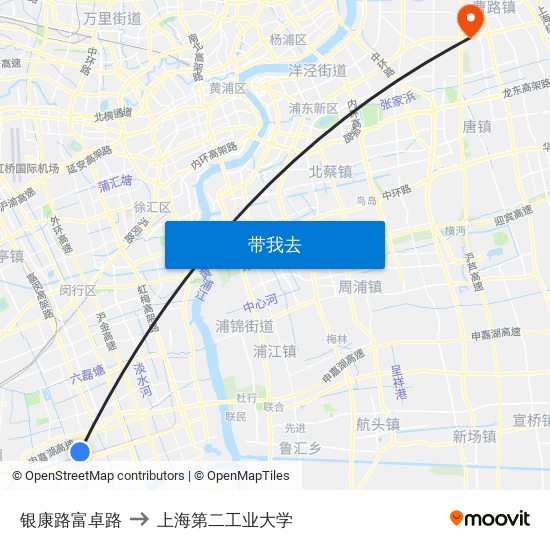 银康路富卓路 to 上海第二工业大学 map