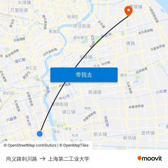尚义路剑川路 to 上海第二工业大学 map