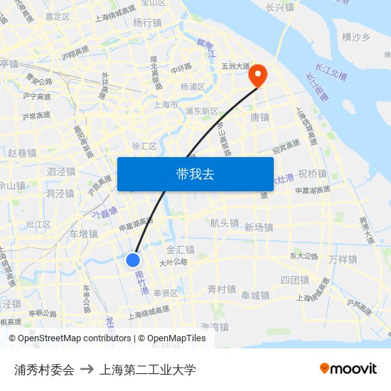 浦秀村委会 to 上海第二工业大学 map