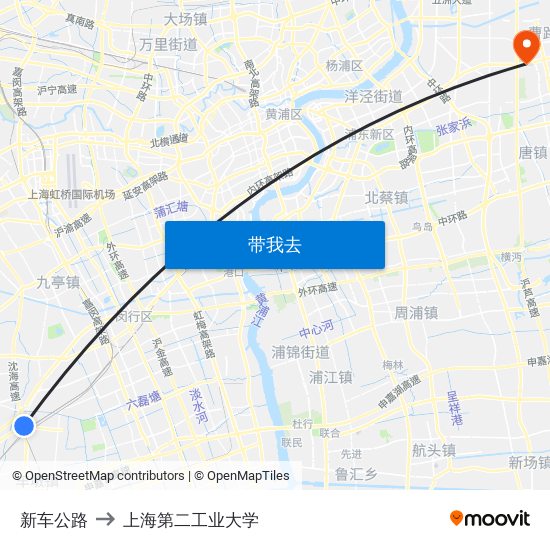 新车公路 to 上海第二工业大学 map