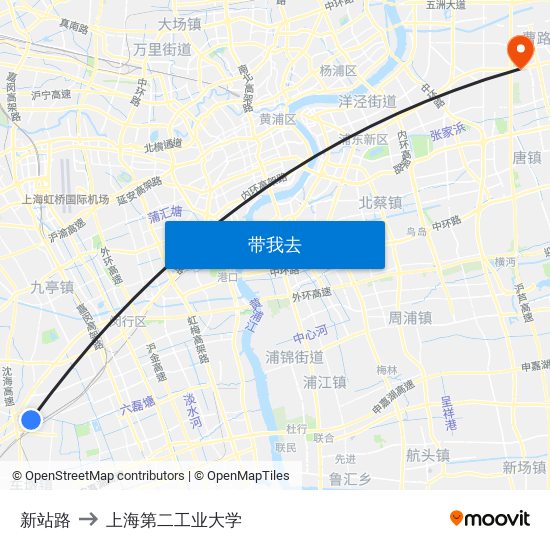 新站路 to 上海第二工业大学 map