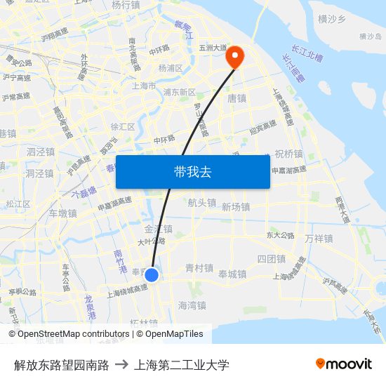 解放东路望园南路 to 上海第二工业大学 map