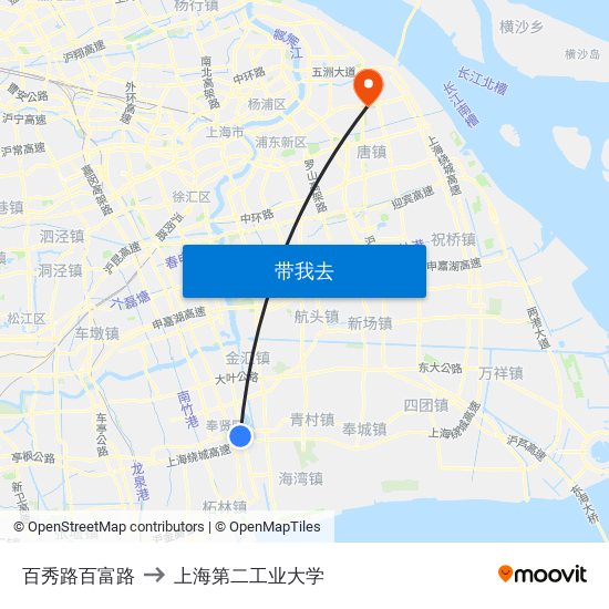 百秀路百富路 to 上海第二工业大学 map