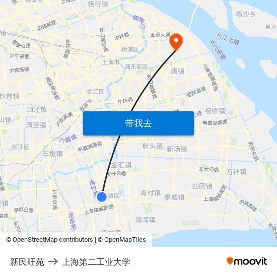 新民旺苑 to 上海第二工业大学 map