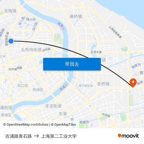 吉浦路青石路 to 上海第二工业大学 map