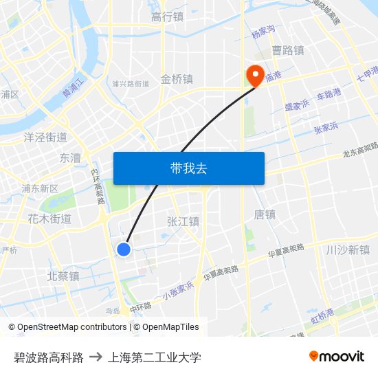 碧波路高科路 to 上海第二工业大学 map
