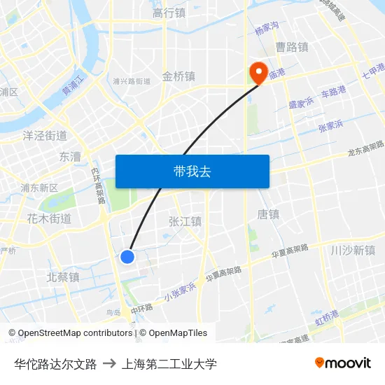华佗路达尔文路 to 上海第二工业大学 map