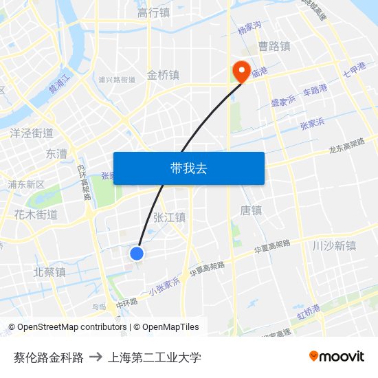 蔡伦路金科路 to 上海第二工业大学 map