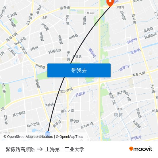 紫薇路高斯路 to 上海第二工业大学 map