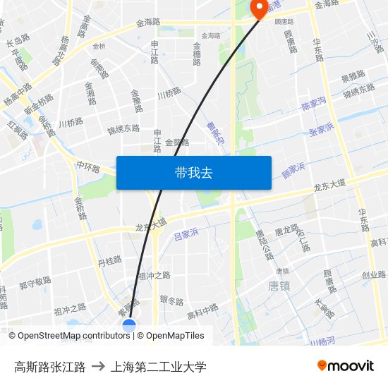 高斯路张江路 to 上海第二工业大学 map