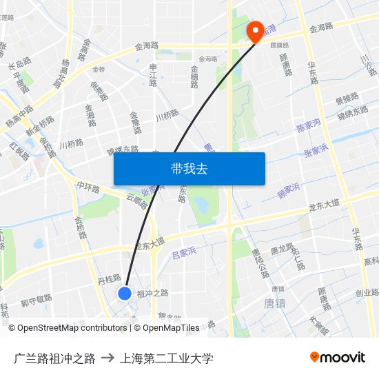 广兰路祖冲之路 to 上海第二工业大学 map