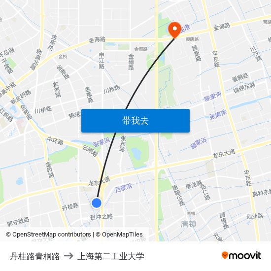 丹桂路青桐路 to 上海第二工业大学 map