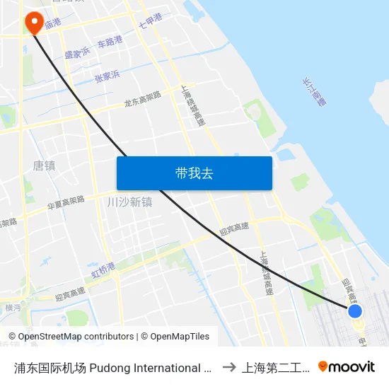 浦东国际机场 Pudong International Airport (Maglev) to 上海第二工业大学 map