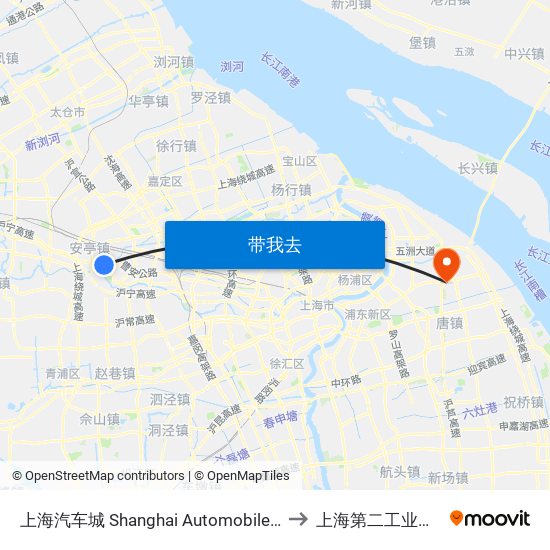 上海汽车城 Shanghai Automobile City to 上海第二工业大学 map