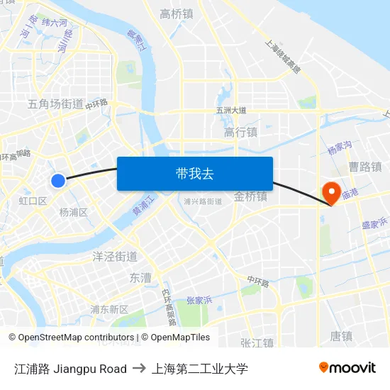 江浦路 Jiangpu Road to 上海第二工业大学 map