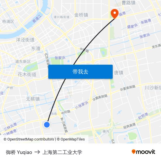 御桥 Yuqiao to 上海第二工业大学 map