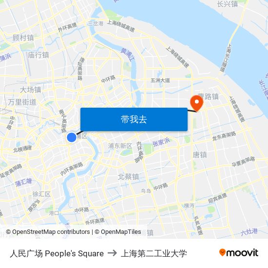 人民广场 People's Square to 上海第二工业大学 map