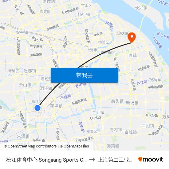 松江体育中心 Songjiang Sports Center to 上海第二工业大学 map