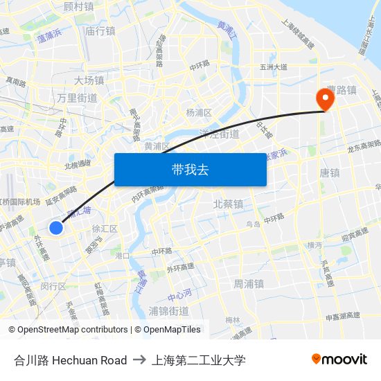 合川路 Hechuan Road to 上海第二工业大学 map