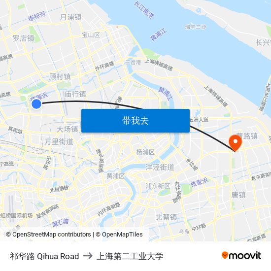 祁华路 Qihua Road to 上海第二工业大学 map