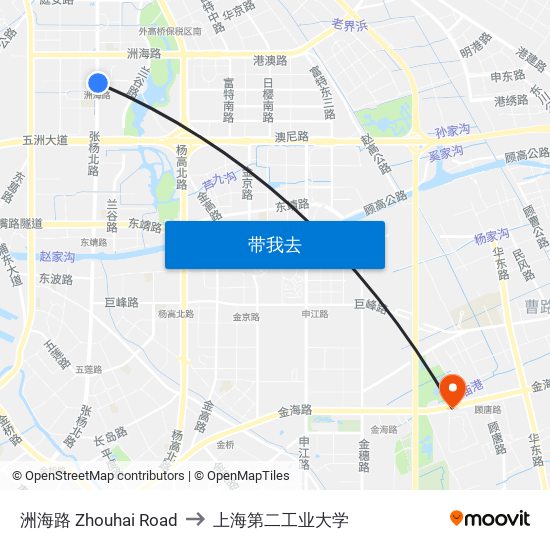 洲海路 Zhouhai Road to 上海第二工业大学 map