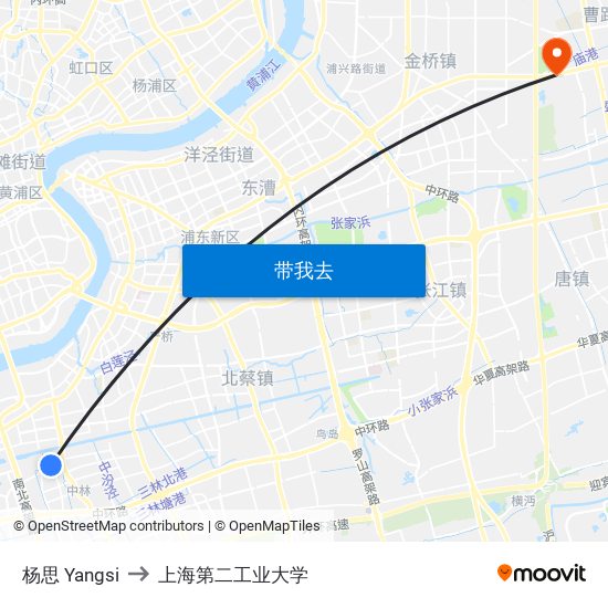 杨思 Yangsi to 上海第二工业大学 map