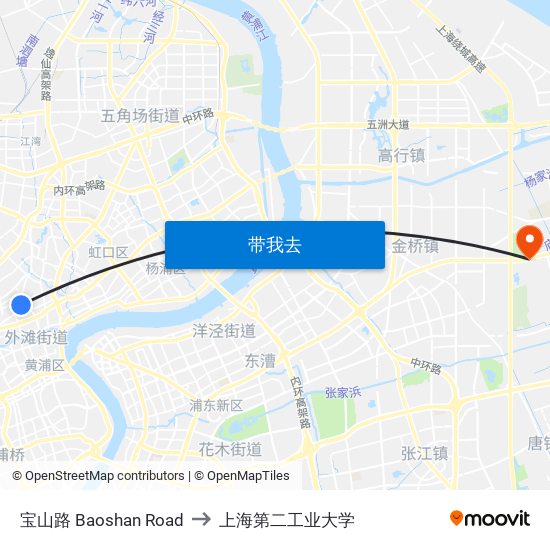 宝山路 Baoshan Road to 上海第二工业大学 map